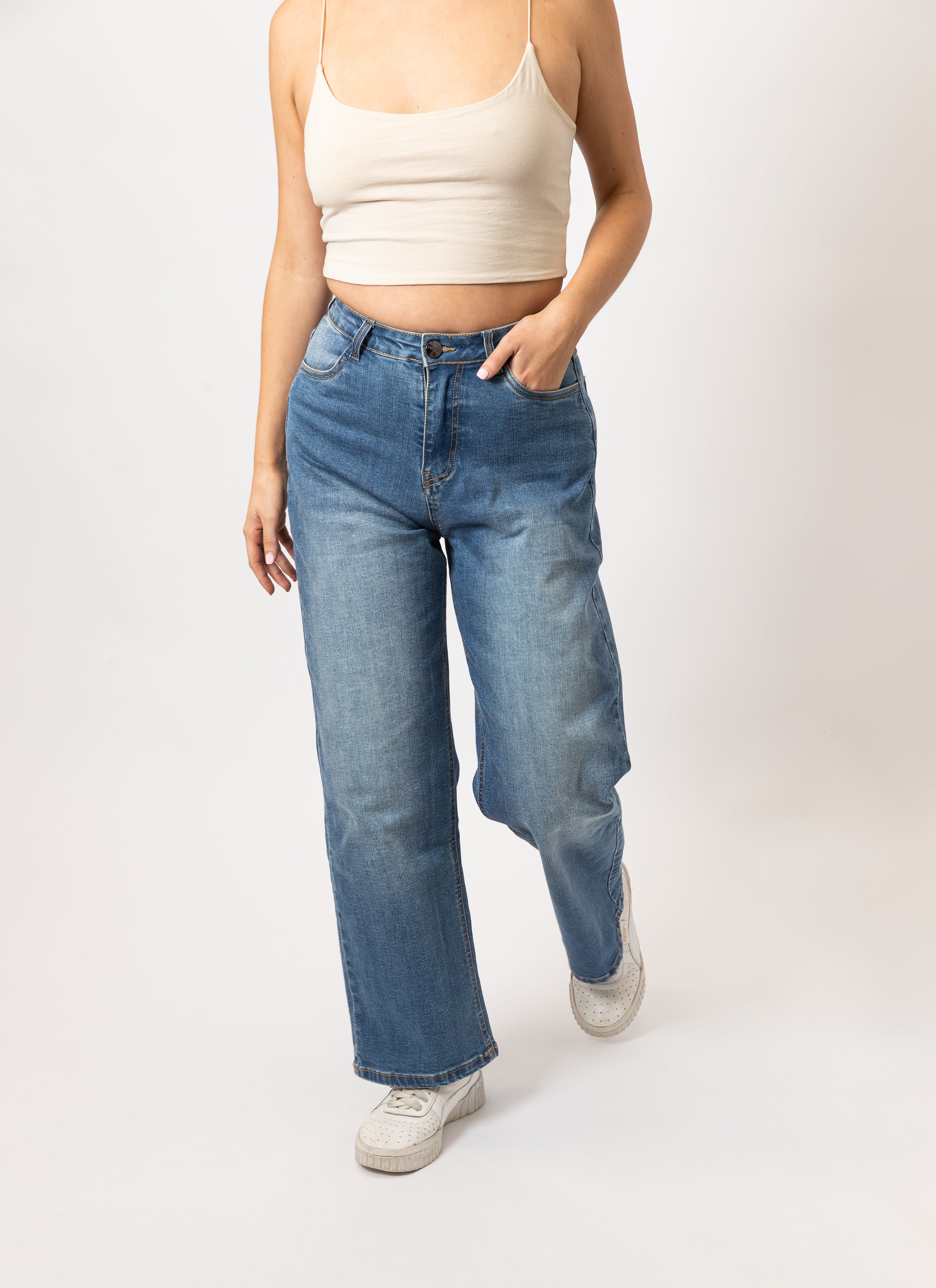 Wide Leg Jeans | Washed Blue